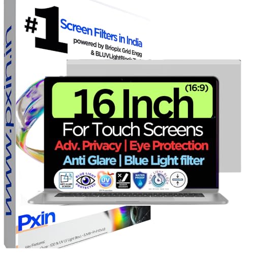 Image of Pxin 16 Inch (16:9) Touch Laptop Privacy Screen | Adv. StealthView | Laptop Ultra Privacy | Anti UV | Anti-Glare | Blue Light Block