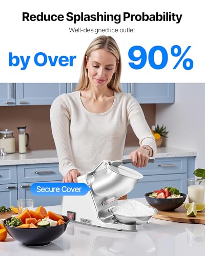 Image of VEVOR Ice Crusher Machine, 143lbs Per Hour Electric 2 Blades Snow Cone Maker, Stainless Steel Shaved Ice Machine with Bowl and Cover, 300W 2000RPM Ice-Shaver for Home and Commercial Use, Silver