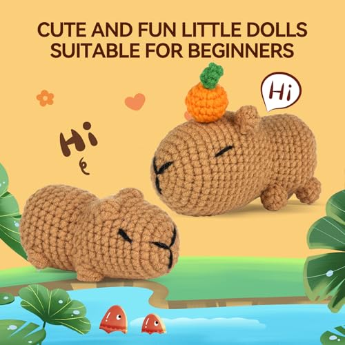 Image of Gipony Crochet kit for Beginners,Knitting kit,Equipped with Step-by-Step Video tutorials, Adult Junior Crochet kit,Crochet Animals kit,Crochet Capybara