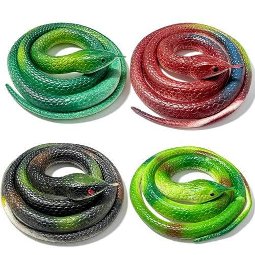 Hsxfl Rubber Snakes to Keep Birds Away, 4 Pcs Realistic Rubber Snakes, 27.5 Inch Plastic Fake Snakes...