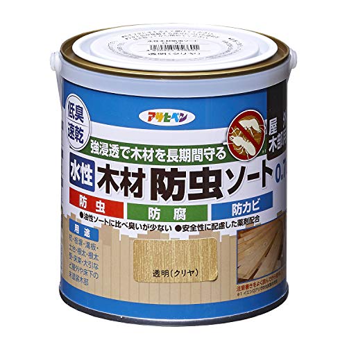 アサヒペン 塗料 ペンキ 水性木材防虫ソート 0.7L クリヤ 水性 木部用 艶消し 速乾 低臭 防カビ 防虫 防腐 防蟻 シロアリ対策 日本製のサムネイル