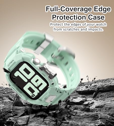 Image of ULTIMAL Rugged Band Compatible with Apple Watch Band 42mm Series 11 /10 with Case, Military-Grade Shockproof Strap for iWatch with Bumper Case Cover Men Women(Green)