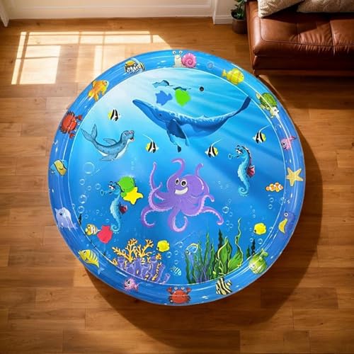 Besreey Kühlmatte Für Hunde - Kratzfeste Wasserspielmatte Für Hunde 100x100 cm,Aufblasbares Haustier Kühlpad Mit Pumpe Als Interaktives Sensorikspielzeug Für Garten Wohnung Reise Auto Rasen Bei