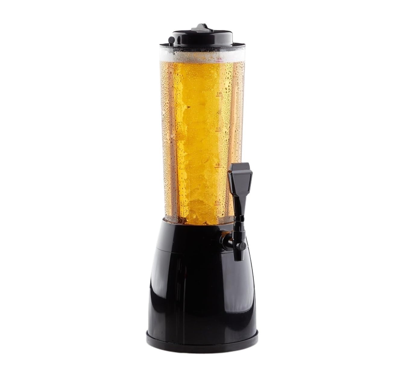 Szklany dzbanek do napojów z wkładem lodowym, Czarny dozownik soku do piwa o pojemności 2,5 l, 18 x 52 cm, z plastikowym kranem chłodzącym