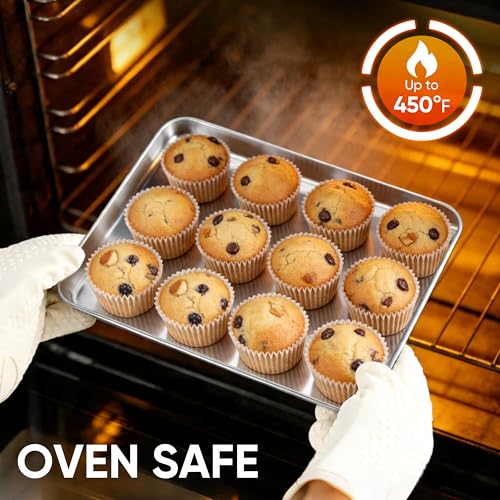 LIANYU Stainless Steel Baking Sheet Pans of 2, 12.4x9.7 Inch Quarter Sheet Pan, Heavy Duty Cookie Sheet for Baking, Bakeware Oven Tray for Food, Non Toxic & Easy Clean, Dishwasher Safe — view 4