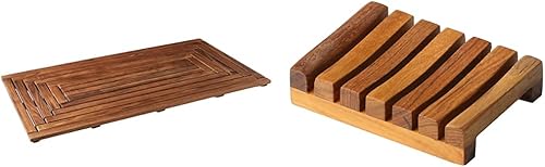 Miniatura 9 de Bare Decor Alfombrilla de ducha de teca Giza (35.5 x 19.75 pulgadas) y tapete de inodoro de teca Peter (20 x 18 pulgadas)