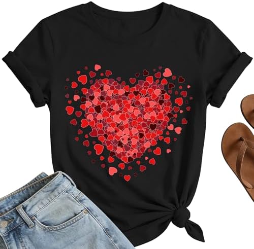 Hearts Valentines Shirts for Women – Love Heart Valentines Day Tshirt Cute Tops