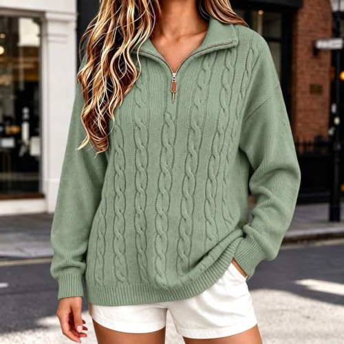 Quarter Zip Sweater Women Cable Knit Warm Sweaters Business Casual Pullover - image 3