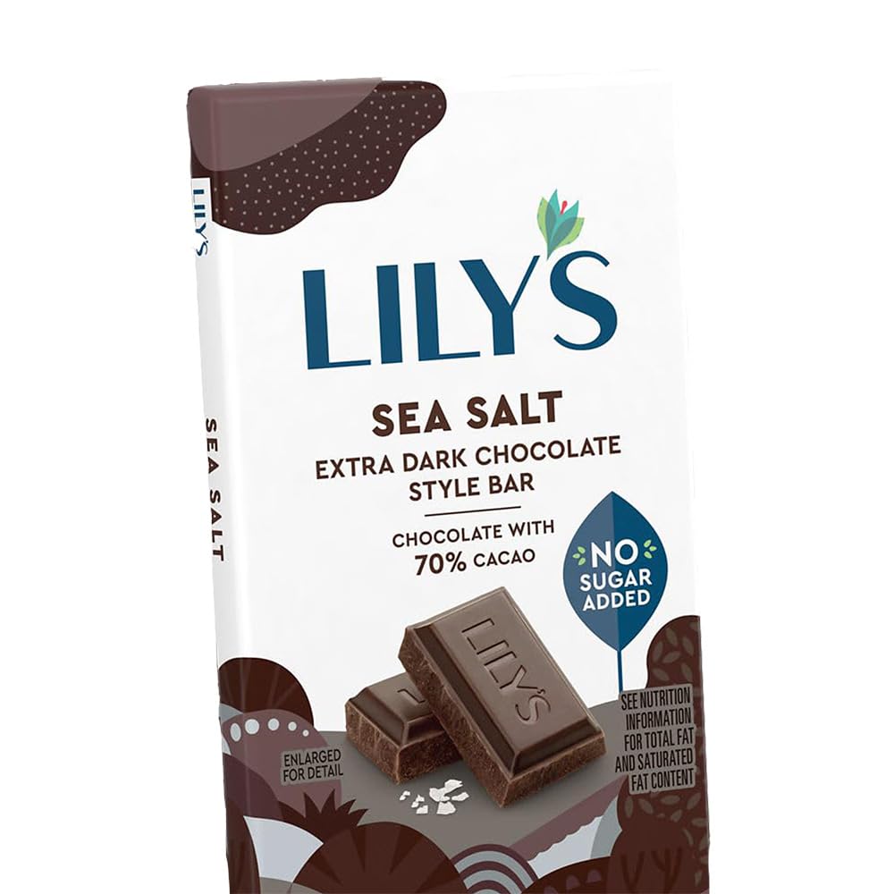 Sea Salt Extra Dark Chocolate Style No Sugar Added, Sweets Bars, 2.8 oz (12 Count)