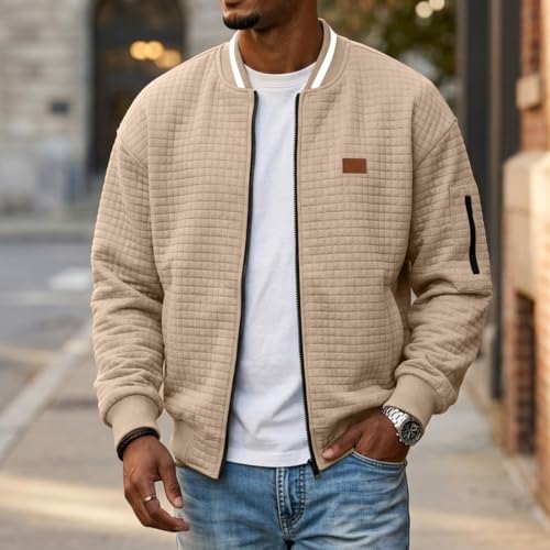 Quilted Bomber Jacket Men Lightweight Fall Zip Up Jacket with Sleeve Pocket - image 2