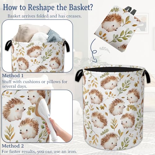 Image of Cute Hedgehog Laundry Basket,Oxford Cloth Laundry Hamper With Handle Foldable Portable Clothes Storage Basket for Laundry Room /Bedroom /Bathroom 20.8 inchx16 inch