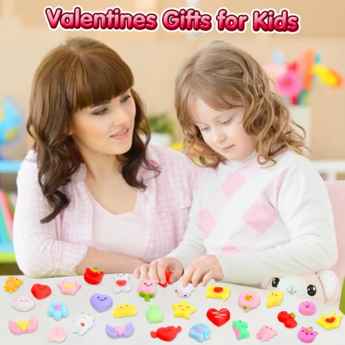 Valentines Day Gifts for Kids - 30 Pack Valentines Mochi Squishy Toys, Mini Kawaii Squishies Fidget Toys Prizes for Kids School Classroom Party Favors and Valentines Day Decor - 5