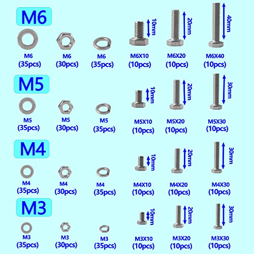 HVDHYY M3 M4 M5 M6 Nut and Bolt set Machine Screws & Nuts & Washers Assortment kit 304 Stainless Steel Outer Hexagon Head Button with a Reusable Storage Box (520pcs) - Image 2