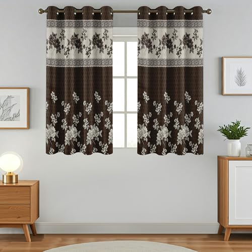 Image of Homefab India Jacquard Jute Curtains Room Darkening - Window 5 feet, Pack of 2 Curtain, Brown Floral