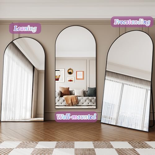 Full Length Mirror, 76"x34" Arched Floor Mirror Freestanding, Floor Standing Full Body Mirror with Stand for Bedroom, Hanging Mounted for Living Room Cloakroom, Black
