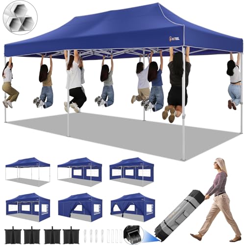 Image of Hoteel 10x20 Heavy Duty Pop Up Canopy Tent with 6 Sidewalls, Dark Blue