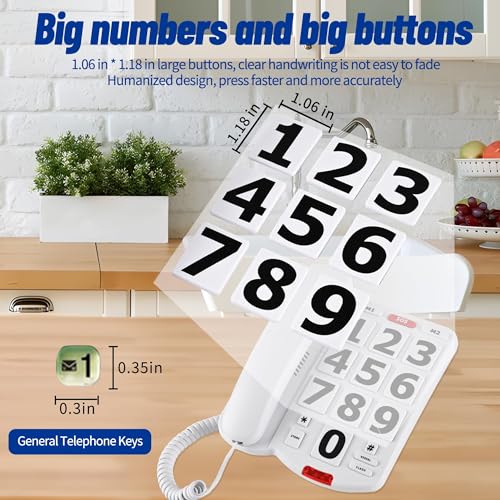 Large Button Phones for Seniors - Corded Landline Phones with Adjustable 110dB+ Loud Ringer & 90dB+ Handset Volume, 3 One-Touch Dial, Easy to Use for Visually/Hearing Impaired Elderly Home Telephone - Image 4