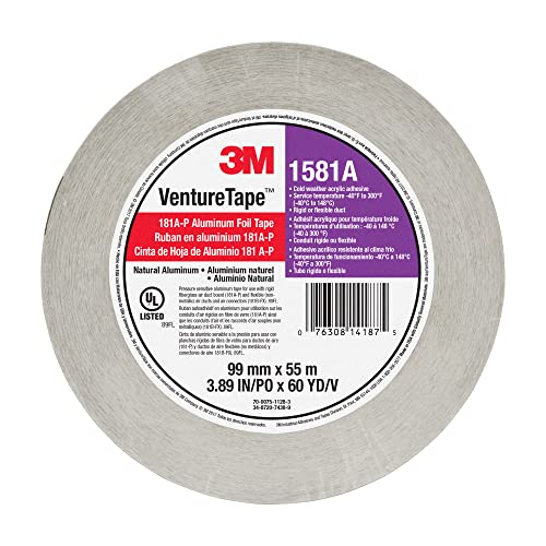 3M Venture Tape UL181A-P Aluminum Foil Tape 1581A, Rigid and Flexible Duct Seaming, Durable, Cold Weather Adhesion, 3.89 in x 60 yd, 2 mil by 3M - Image 2
