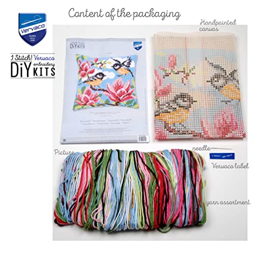 Kit Point de Croix Coussin Mésanges & Magnolia Vervaco 40x40 cm - 4