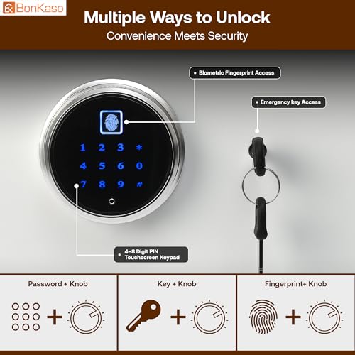 Image of BonKaso 51L Smart Security Safe | Fingerprint PIN Key Access | Adjustable Shelves | Heavy-Duty Metal | Built-in Alarm | Large Capacity Home Office Safe