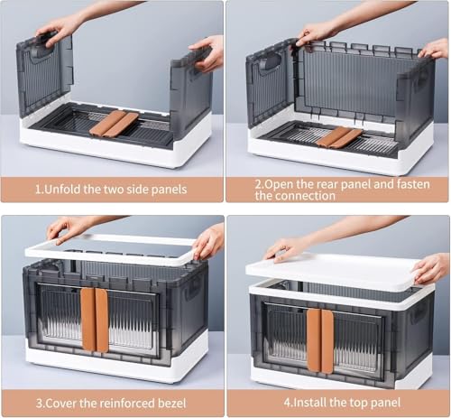 Image of Foldable Storage Bins with Lids & Wheels, Collapsible Plastic Storage Box with Double Door, Front & Top Opening Rolling Organizer for Clothes, Toys & Home Essentials (6 Layer)