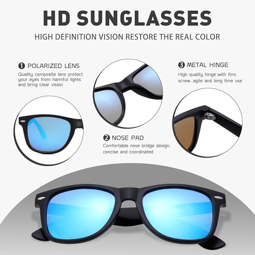Image of Sunglasses Men, Square Polarized Sunglasses for Mens & Womens, Trendy Retro Sun Glasses Driving Fishing UV Protection