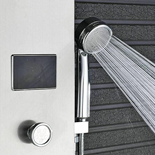 Sistema de columna de ducha con panel, led, lluvia y masaje, acero inoxidable, negro y níquel cepillado miniatura 4