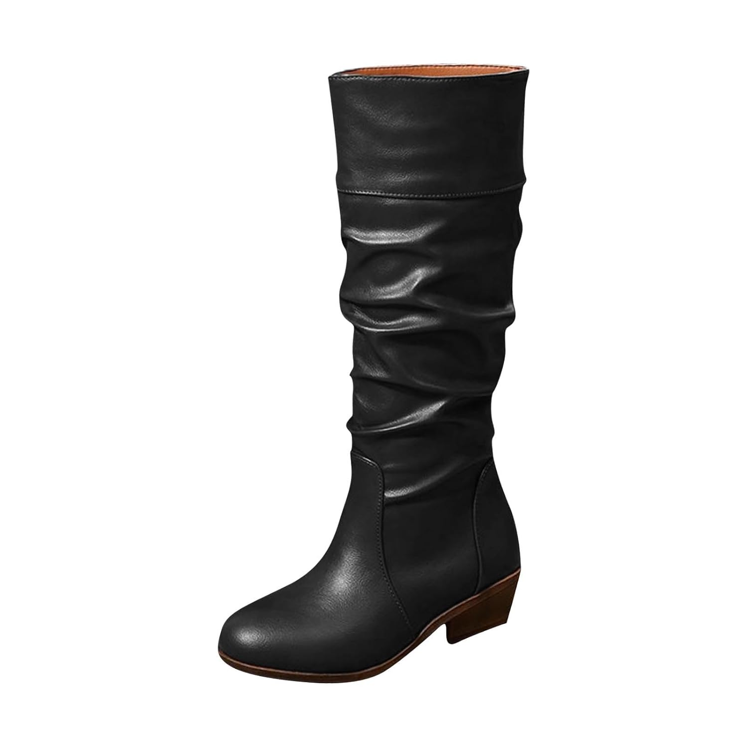 Mid Calf Boots for Women Soft Slouchy Flat to Low Heel Under Knee High Boots Pull on Fall