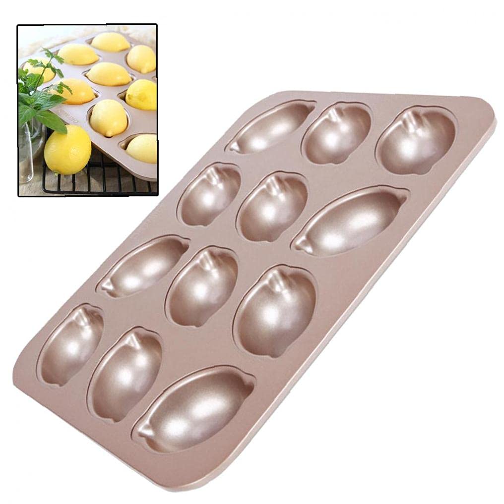 Ruluti Natural Lemon Cake Mold 12 Cavities Non Stick Bakeware Steel Lemons Shape Baking Mould For Pudding Dessert