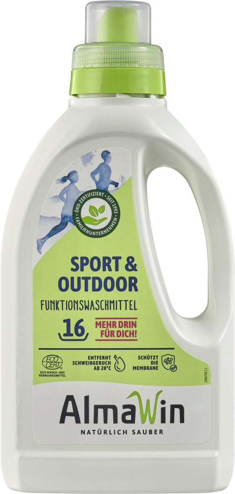 AlmaWin® Sportwaschmittel für Funktionskleidung [6x 750ml] entfernt effektiv Schweißgeruch - Membranfunktion-schützendes Funktionswaschmittel - Outdoor Waschmittel - Reisewaschmittel [20-40°C]