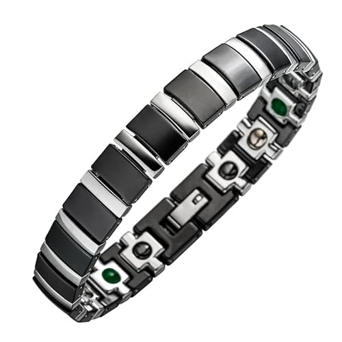 Lunavit Magnet Germanium Armband Titan Jade mit echten Jade Steinen für Damen und Herren, Keramikglieder gefasst in Titan, Neodym-Magnete à 2000 Gauß, Schwarz/Silber, Längenverstellbar, 16,5 - 20,0 cm Cover