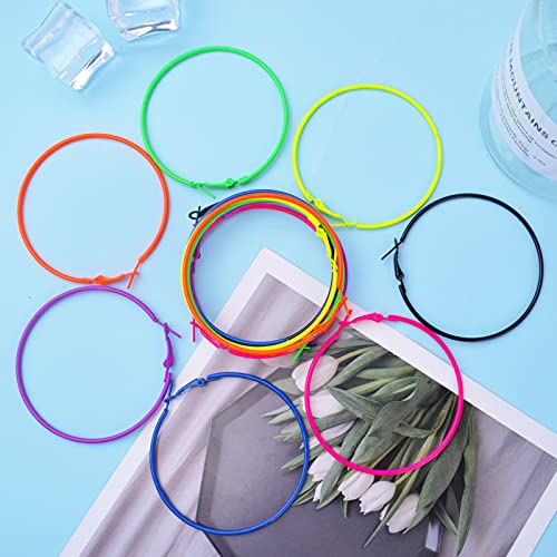 7 Pairs 80S Colorful Big Hoop Earrings Retro Neon Earrings Open Beading Hoop Dangle Earrings Accessories For Girl Women Gift Wedding Party Favor, 7 Colors #TOP6
