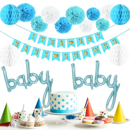 19 Pcs Baby Shower Decorations, Baby Shower Decorations Boy, Boy Baby Shower Decorations Used for Baby Shower Decoration, Birthday Party Decoration, Party Background Decoration (Blue)