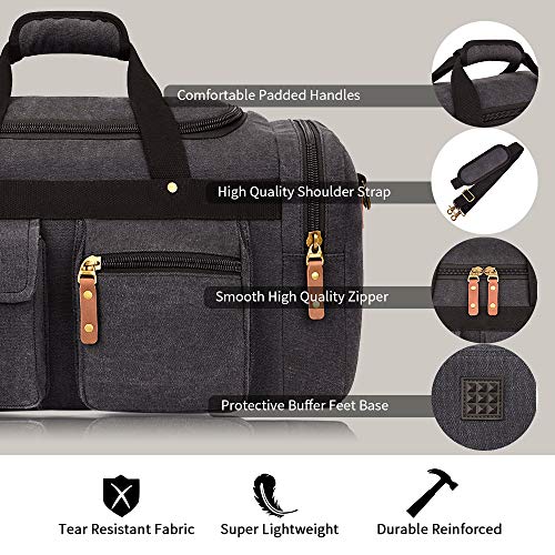 Plambag Large Canvas Duffel Bag Overnight Travel Tote Weekend Bag Dark Gray