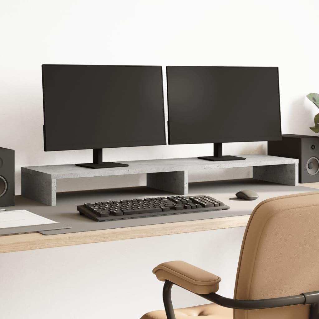 Supporto per monitor in legno grigio cemento, 100 x 27 x 10 cm, per due monitor, scrivania per computer, scrivania per laptop, supporto per monitor, ufficio, home office