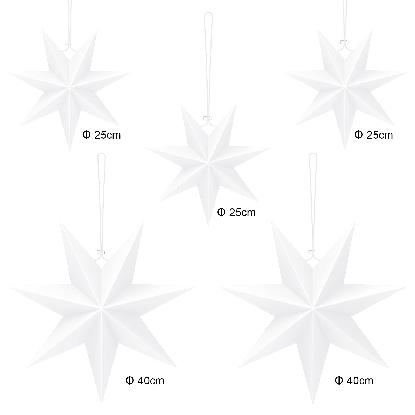 Guru-Shop 10 pz. Catenella Luminosa a Forma di Stella, set per Ministri di Carta 20 cm, Pieghevole - Naturale, Stelle di Carta 15 cm Fata Luci di Carta