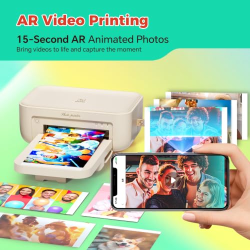 Image of iDPRT 4x6 Photo Printer, Bundle 108 Sheets Photo Paper & 2 Ribbon Cassette, Photo Printer for iPhone & Android, Beige | Photo Printer for iPhone & Android, 300DPI High Clear Photos, with AR Video & ID Photo Editor APP, Portable, for Gifts