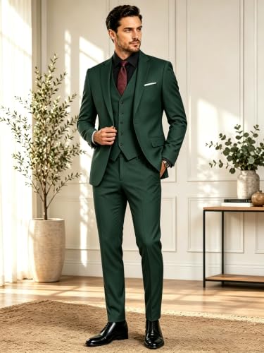 Image of Wangyue Mens Suit 3 Piece Slim Fit Suits for Men Formal Business Wedding Groom Prom Tuxedo Dinner Party