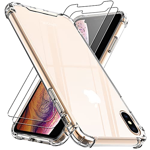 4youquality Case for iPhone XS Max with [2-Pack] Tempered Glass Screen Protector Air Cushion Drop Protection Shockproof Transparent Clear Bumper Phone Case Cover Anti-Scratch