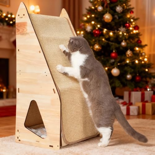 FIVLOCCEN Enhanced Wood-Framed Cat Scratching Post: Large Sisal Cat Scratcher,