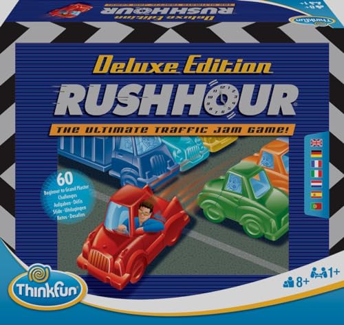 ThinkFun - Rush Hour Deluxe, Juegos de Mesa Niños 8 Años, Rompecabezas Niños, Juego de Mesa 8 años o más, Juegos Infantiles, Juego de Lógica, Juguetes para Niño, +1 Jugador, 60 Desafios