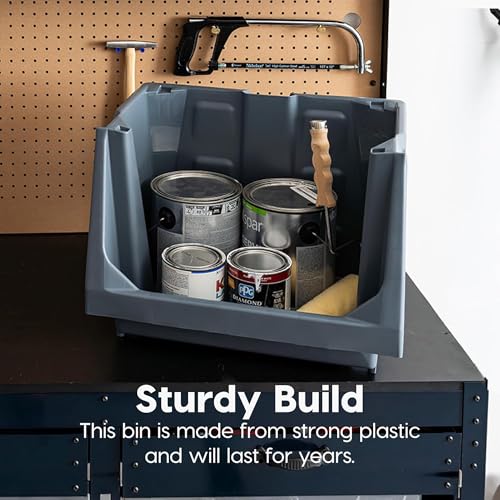 Image of IRIS USA 6 Pack Open Front Storage Bins, Jumbo Heavy Duty Stackable Garage Storage Bins with Handles, Interlocking Design, Dark Gray
