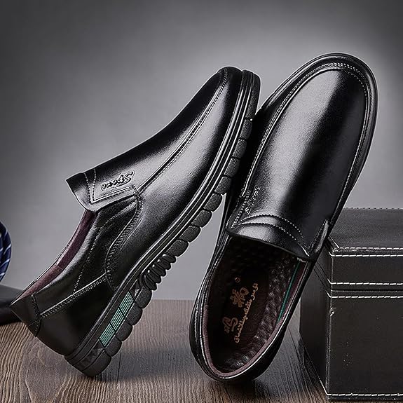 SYNTHESIS Men's Leather Slip on Dress Shoes Fashion Comfort Luxury Soft Loafers for Gentleman Wedding Business Work Office Outdoor Party Casual Shoes Formal Sneakers4