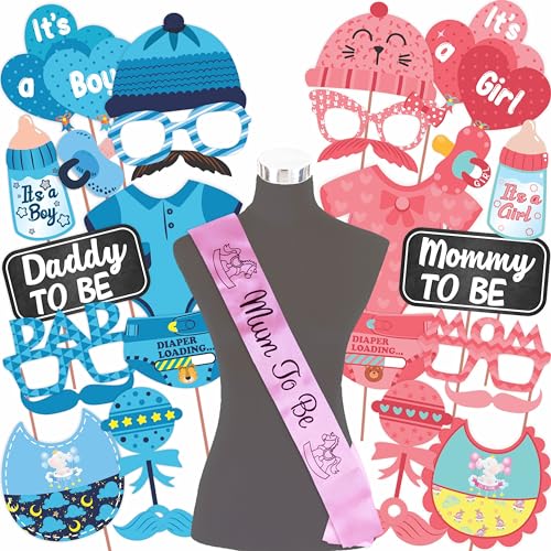 Image of WOBBOX Baby Shower Combo of Photo Booth Party Props and Sash - Combo EP