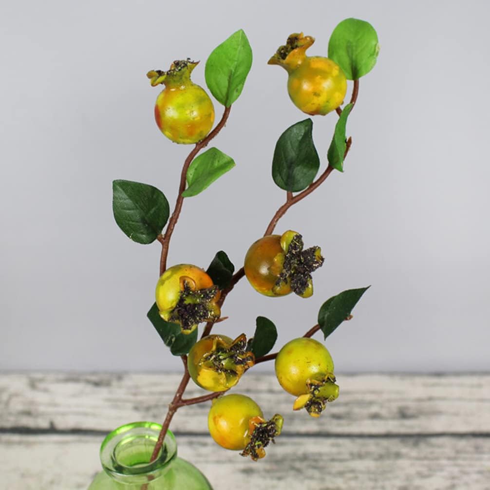 SEWACC Autumn Decor Group of 5 Artificial Rosehip Berries Fake Berry Stems Branches Simulation Pomegranate Fruit Flower for Christmas Home Decor (Green)