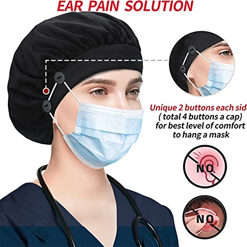 Image of Bouffant Caps with Button and Sweatband, Adjustable Scrub Caps for Women Men, Single Satin Layer