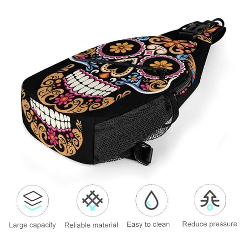 Bolso cruzado tipo sling con calavera dibujada, 38x20cm miniatura 5