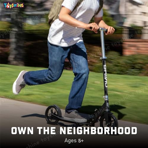 Image of Toyshine Rhino 2 Wheel Runner Scooter with Anti Slip ABS Base Big Wheels Height Adjustable Handlebar Foldable Max Load 50kg for Boys and Girls Ages 5 and Above - Black