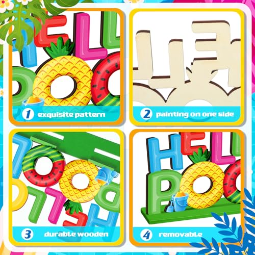 Image of CroBlissful 6 Pcs Schools Out for Summer Decorations Happy Last Day of School Table Sign School's Out of Summer Vacation Pool Wooden Tabletop Centerpieces for Holiday Party Supplies Home Decor