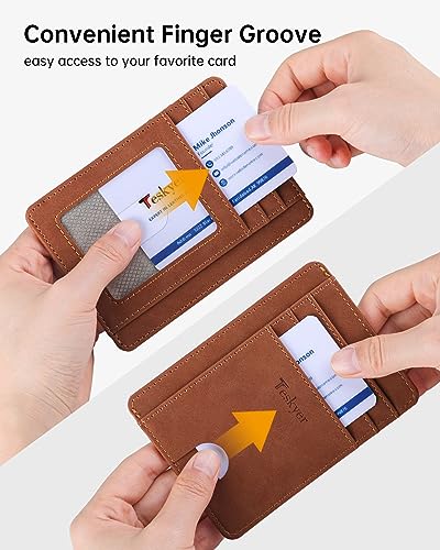 Image of Teskyer Slim Minimalist Wallet for Men, RFID Front Pocket Card Holder | Ultra Slim Front Pocket Design, 8 Card Slots, RFID Protection, Smooth Faux Leather for Everyday Carry